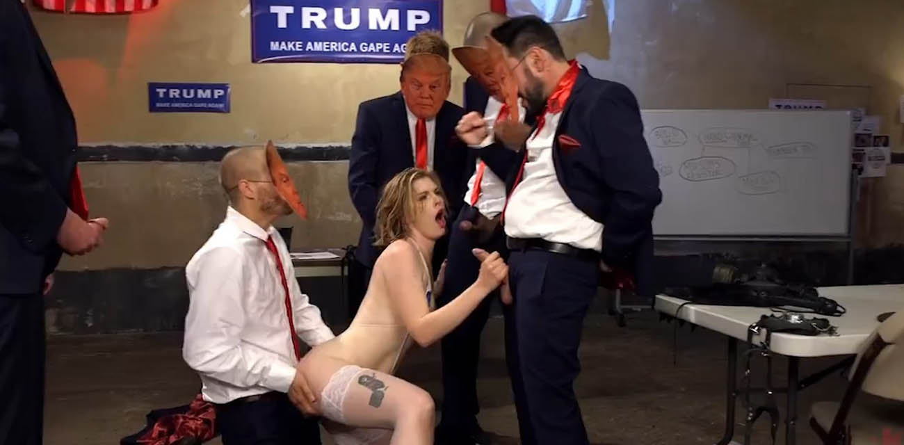 特朗普之影分身之术大战民主党白左女 绝美白丝熟女惨遭多人轮奸！不得不说老外玩的也太猎奇了！